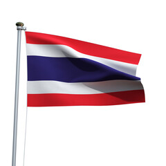 Thailand flag on a pole waving isolated on white background