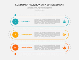 CRM customer relationship management infographic outline style with 3 point template with round rectangle vertical roadway for slide presentation