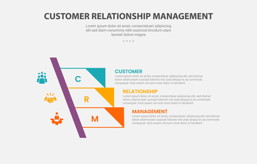 CRM customer relationship management infographic outline style with 3 point template with sharp rectangle stairway ladder with triangle edge for slide presentation