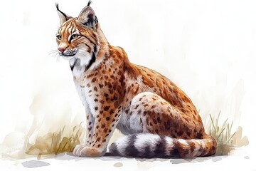 Obraz premium A detailed illustration of a lynx sitting gracefully, showcasing its features and fur patterns.