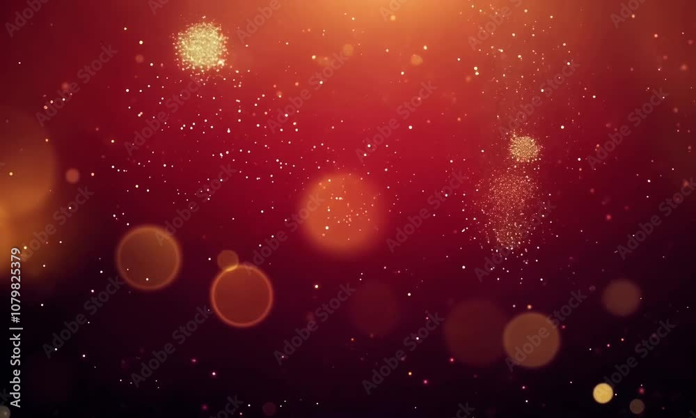 Wall mural sparkling particles and red glowing bokeh lights against a dark background. create a magical, festiv