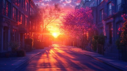 Fototapeta premium Golden Hour Street Scene