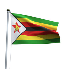 Zimbabwe flag on a pole waving isolated on white background