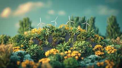 Obraz premium European Union flag created with wind turbines, solar panels, green plants. Sustainability, Environmental Protection,Clean Energy, Reduced Carbon Footprint, European Unity,Innovation, Eco-Consciousnes