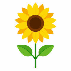 Simple Yellow Sunflower Illustration with Green Leaves