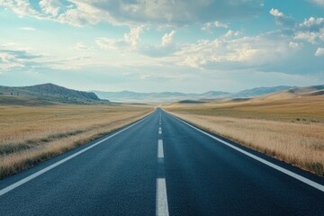 A long, straight road disappears into the horizon.