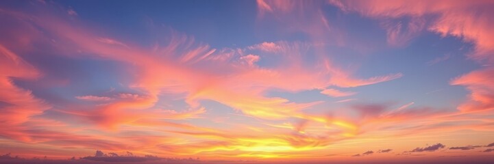Obraz premium Vibrant colors of a beautiful sunrise with soft clouds in the sky, sunrise