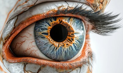 3D model of the eye showing detailed anatomy like the cornea, iris, and retina