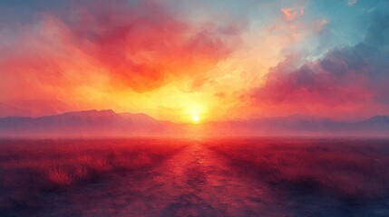 Fototapeta premium Fiery Sunset Over Mountains