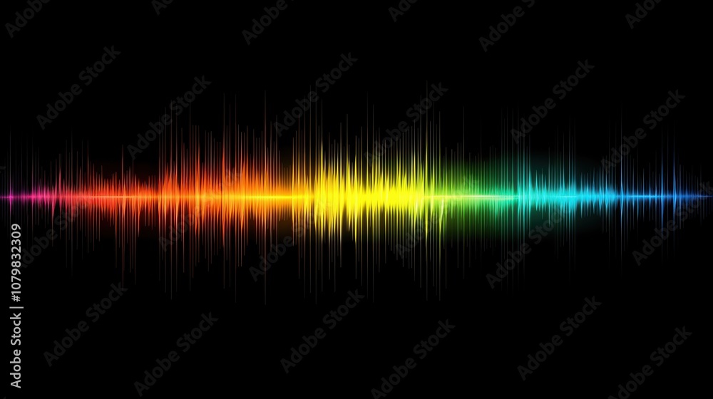 Poster vibrant sound wave visualization with dynamic colors and patterns illustrating sound frequencies on 