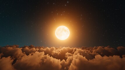 Obraz premium A Brilliant Full Moon Illuminating a Serene Night Sky with Soft Scattered Clouds and Sparkling Stars