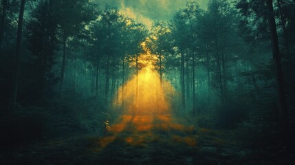 Fototapeta premium Mysterious Forest Path with Sunlight