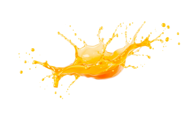 A splash of orange juice in motion, vibrant and semi-transparent to overlay on other images