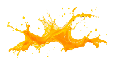 A splash of orange juice in motion, vibrant and semi-transparent to overlay on other images