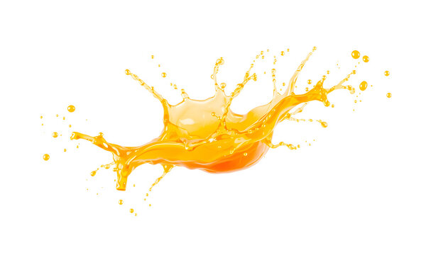 A splash of orange juice in motion, vibrant and semi-transparent to overlay on other images