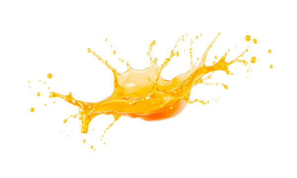 A splash of orange juice in motion, vibrant and semi-transparent to overlay on other images