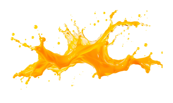 A splash of orange juice in motion, vibrant and semi-transparent to overlay on other images
