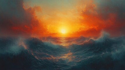 Dramatic Sunset Over Raging Sea