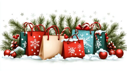 Holiday shopping scene winter wonderland graphic art festive environment close-up view gift giving concept