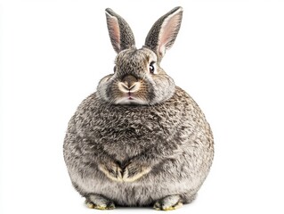 Obraz premium Plump Rabbit Sitting Upright on White Background Conveying Gentle Curiosity