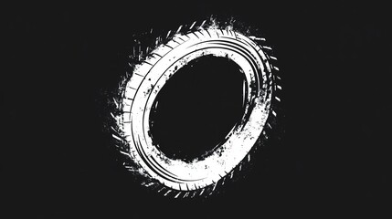 Fototapeta premium Grunge black background with white tire tracks in a circular shape.