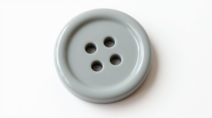 Detailed Gray Plastic Sewing Button on White Background