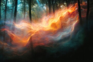 Fototapeta premium Mystical Forest with Glowing Smoke