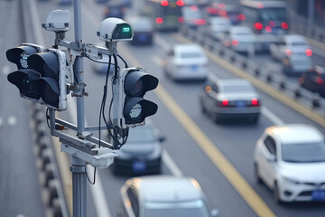 Fototapeta premium Smart traffic lights adjusting timing based on traffic flow