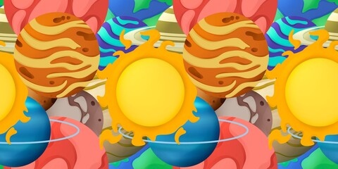 planets seamless pattern background. fabric, textile, wallpaper and template design concept. solar system, space, astronomy, and education themes