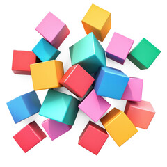 Obraz premium Colorful 3D geometric blocks in various sizes, placed randomly against a transparent background