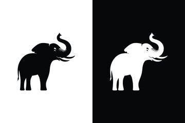 Stylish Elephant Silhouette Vector Icons on Black  And White Background
