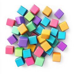 Obraz premium Colorful 3D geometric blocks in various sizes, placed randomly against a transparent background