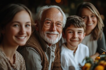 Obraz premium Portrait of a cheerful family of four generations enjoying time together