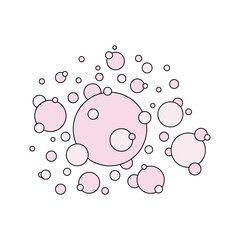 Foam, airy soap bubbles in pastel pink shades with a black outline. A drawn graphic illustration, vector. Decorative element for decoration, design, children's label, flat design
