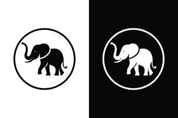 Stylish Elephant Silhouette Vector Icons on Black  And White Background