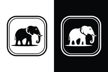 Stylish Elephant Silhouette Vector Icons on Black  And White Background