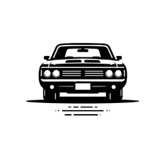 Classic Muscle Car Front View Vector – Vintage Automotive Icon in Bold Black and White Style for Retro Car Design Projects