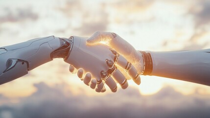 Two robot hands shaking hands