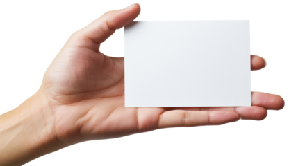 Hand holding clean note on white transparent background
