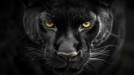 Obraz premium Close-up of a black panther's face. This image showcases the intensity and beauty of this majestic animal, perfect for wildlife and nature projects.