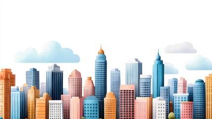 Colorful Cityscape Illustration Urban Skyline Modern Buildings Clouds