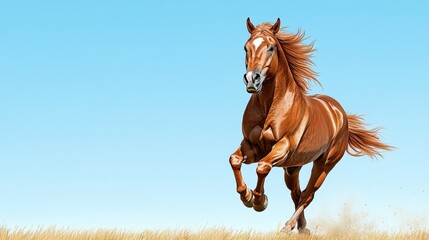 Fototapeta premium Majestic Chestnut Horse Galloping in Field Summer Day