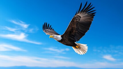 Majestic Bald Eagle Soaring High in Blue Sky Wildlife Freedom Nature