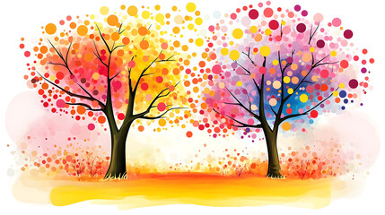 Colorful trees in vibrant autumn hues