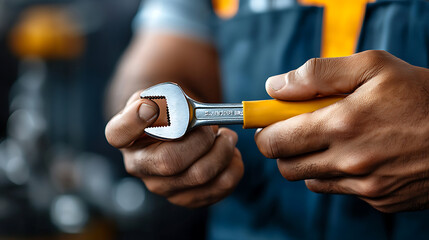 Technician skillfully uses wrench to repair factory equipment for optimal performance