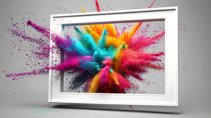 Colorful explosion emerging from a white frame