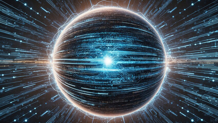 A glowing blue sphere with a bright light in the center