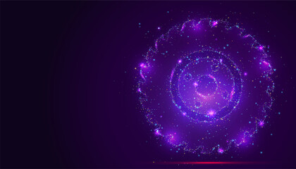 Obraz premium Silhouette of a circular saw made of glowing, multicolored dots, resembling stars. The dynamic particles form the blade, symbolizing power, precision, and the craftsmanship of cutting.