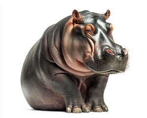 Obraz premium Heavyset Hippo Sitting Peacefully on White Background with Copy Space