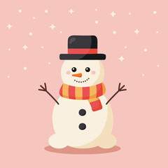 Cute snowman with hat and scarf. Vector illustration